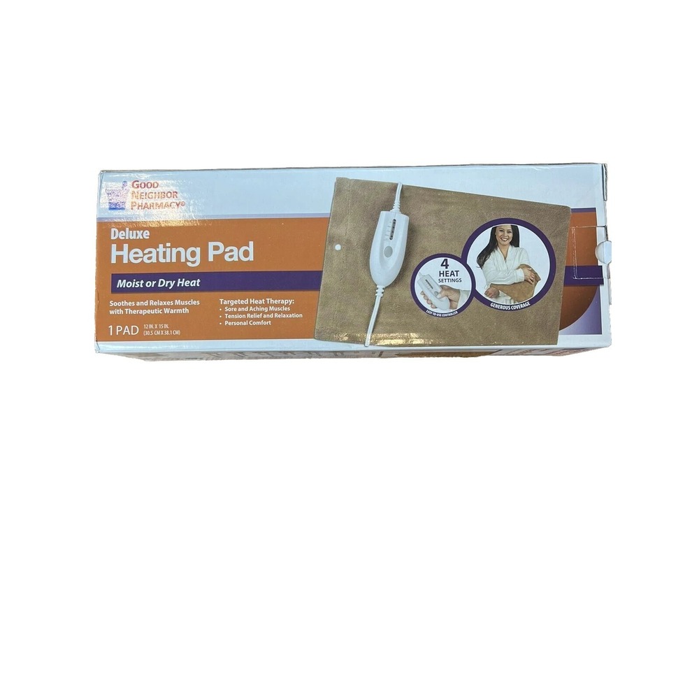 New Deluxe Heating Pad Moist Or Dry Heat Brown Micro Plush 15" x 12"  90-310